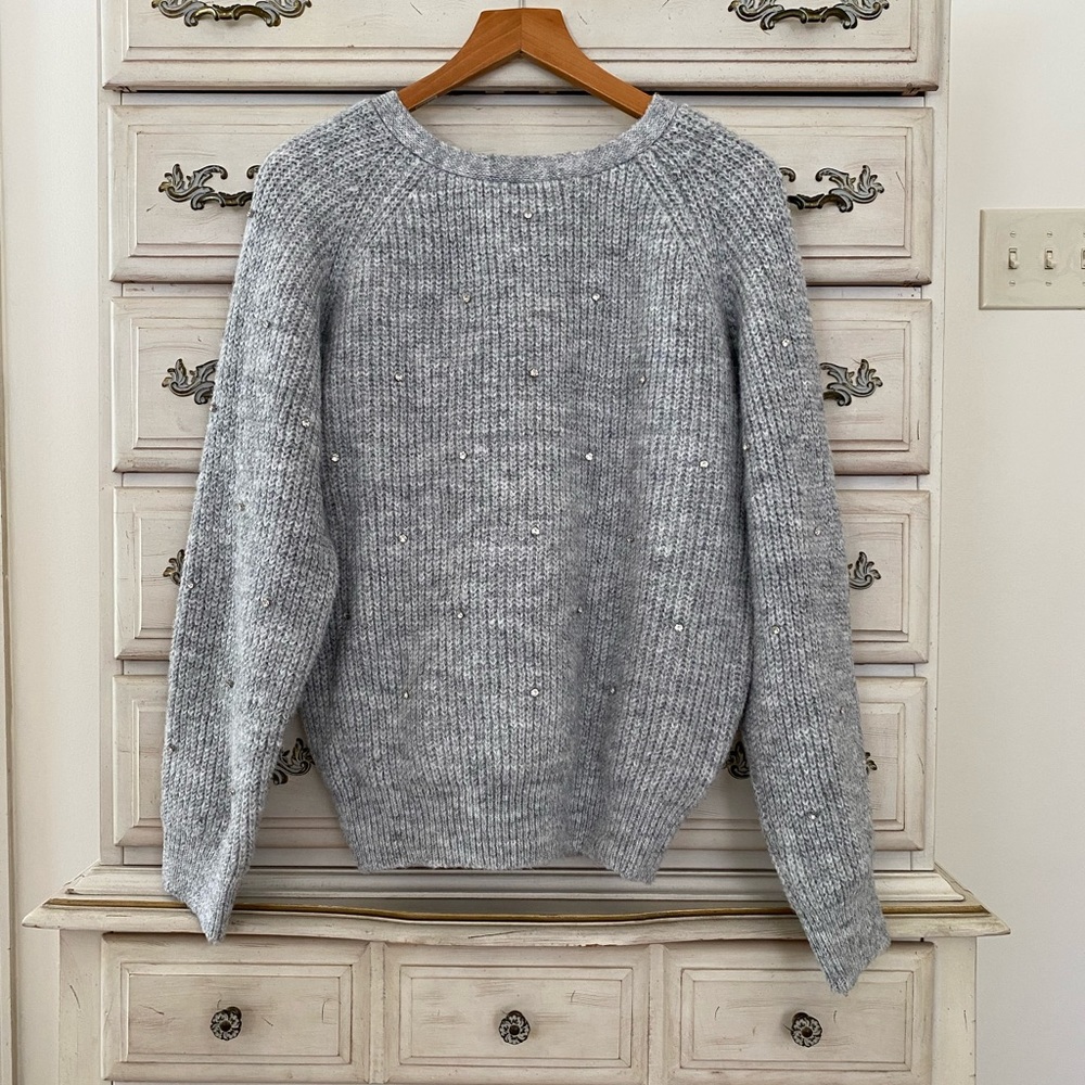 Vici Grey Embellished Open Back Sweater